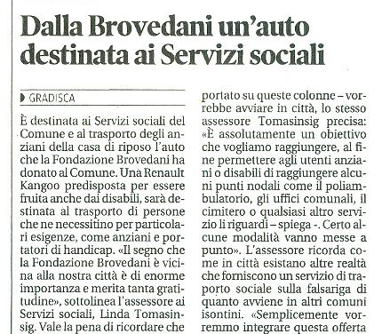 Dalla Brovedani un’auto destinata ai Servizi sociali