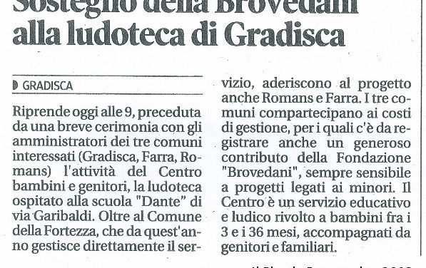 Sostegno della Brovedani alla ludoteca di Gradisca