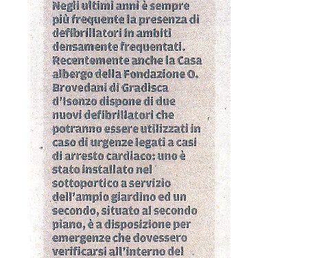 Alla Brovedani installati due defibrillatori