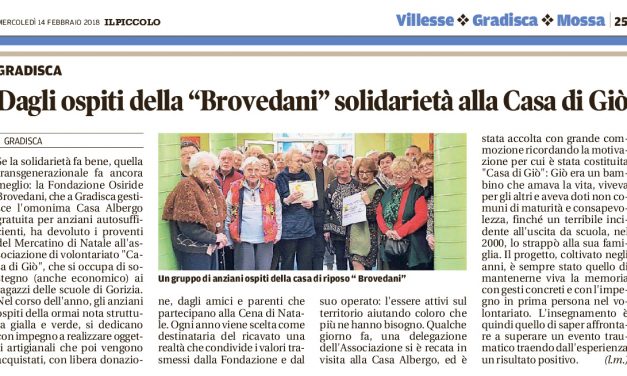 Dagli ospiti della “Brovedani” solidarietà alla Casa di Giò