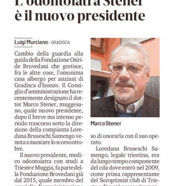 Fondazione Brovedani, l’odontoiatra Stener è il nuovo Presidente